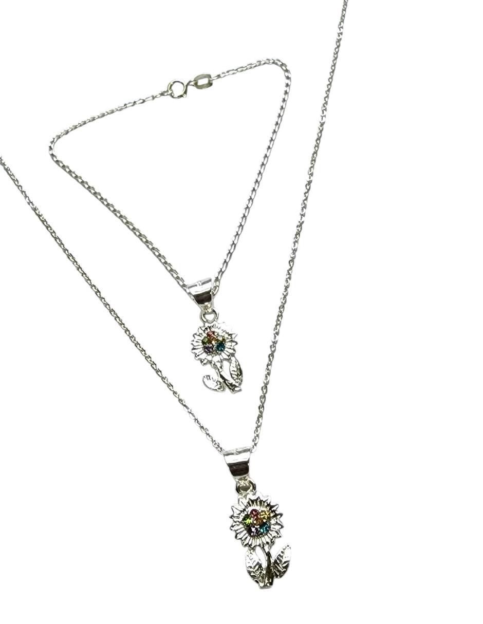 Collar y pulsera de flor de plata P 925 zirconia 3
