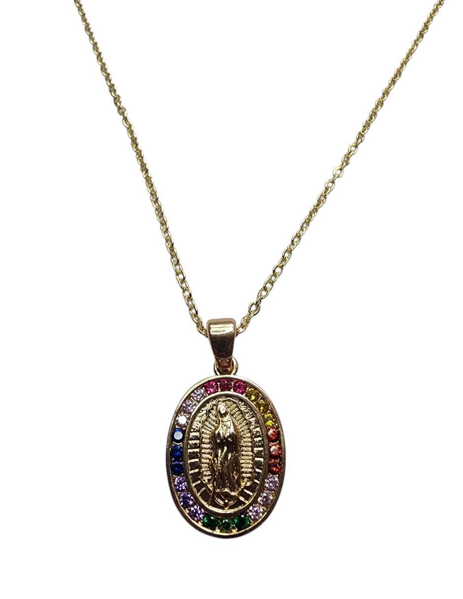 Collar con dije Virgen de Guadalupe ovalado de oro laminado 14 K Collar con dije Virgen de Guadalupe ovalado de oro laminado 14 K