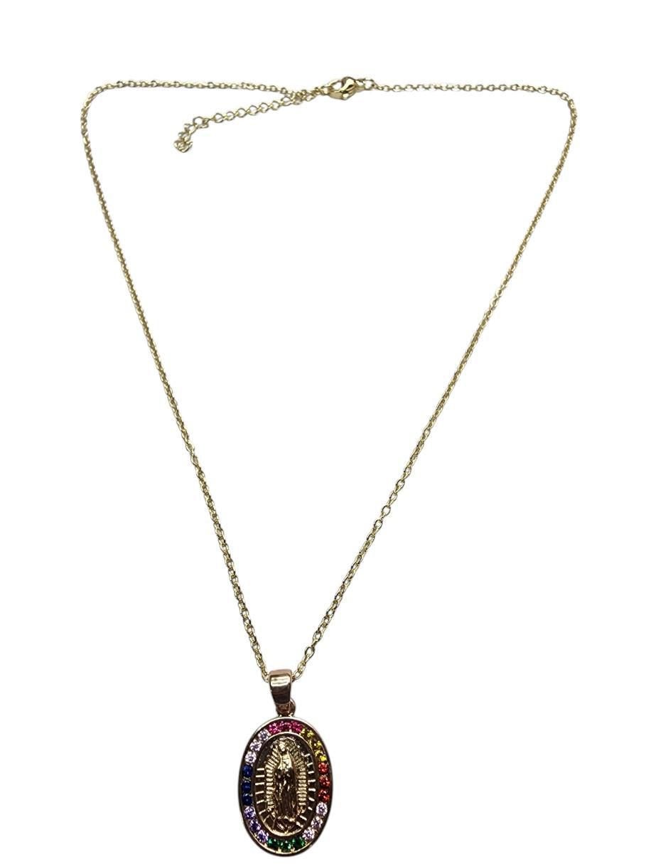 Collar con dije Virgen de Guadalupe ovalado de oro laminado 14 K 4