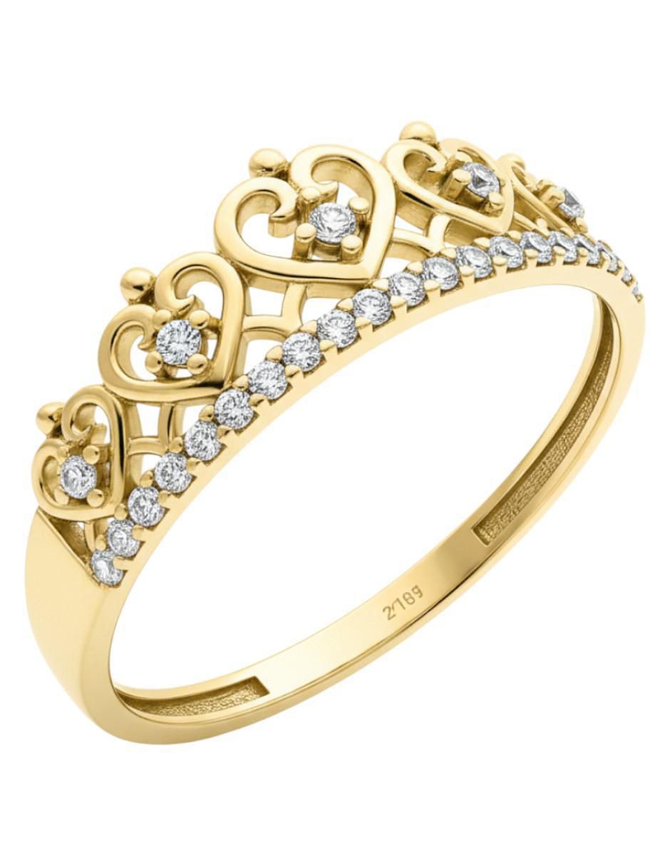 Anillo de corona 10 k de oro zirconia brillante