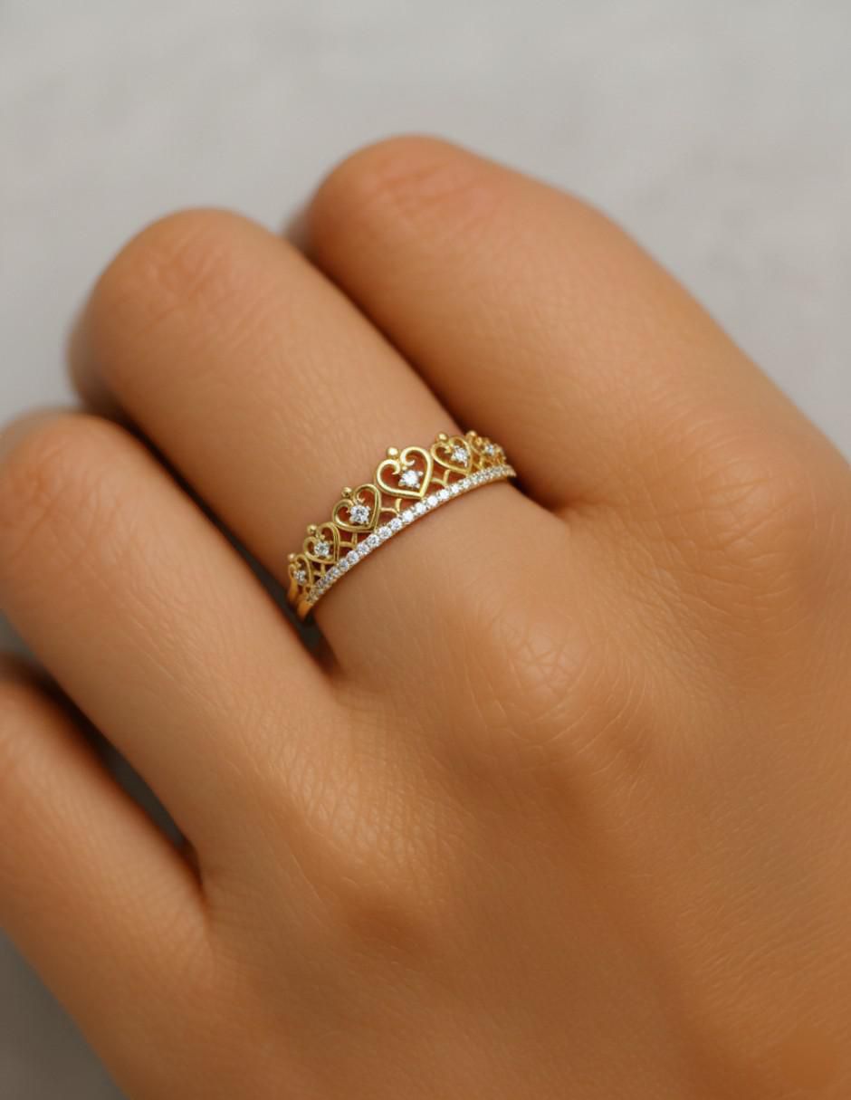 Anillo de corona 10 k de oro zirconia brillante 4