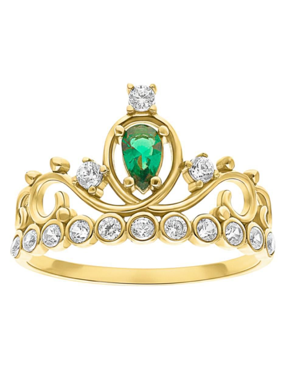 Anillo de corona 10 k de oro zirconia brillante