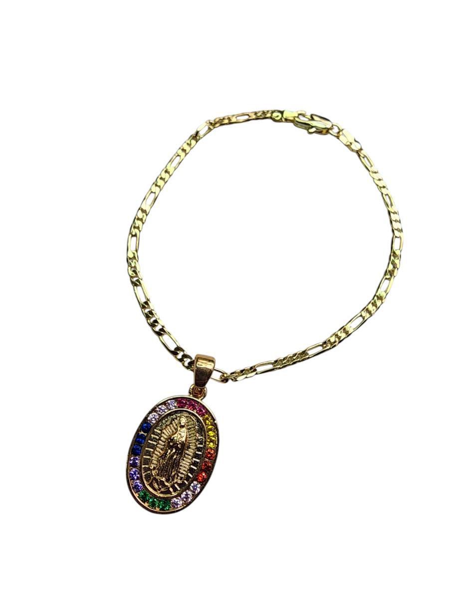 Pulsera de oro laminado zirconia 14 K Virgen de Guadalupe acabado pulido 2