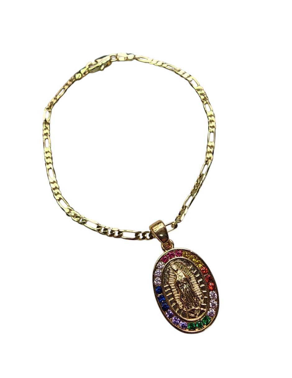 Pulsera de oro laminado zirconia 14 K Virgen de Guadalupe acabado pulido 3