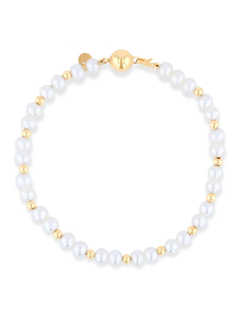 Pulsera de oro amarillo con perla 14 k acabado brillante
