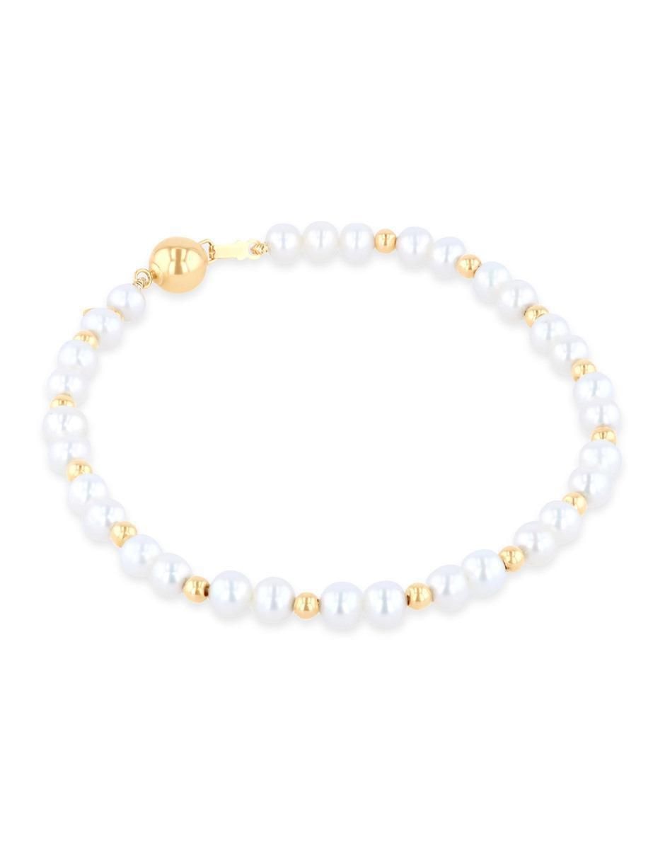 Pulsera de oro amarillo con perla 14 k acabado brillante 2