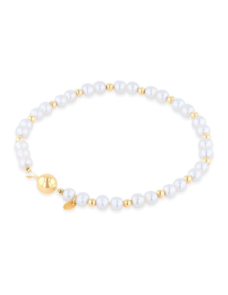 Pulsera de oro amarillo con perla 14 k acabado brillante 3