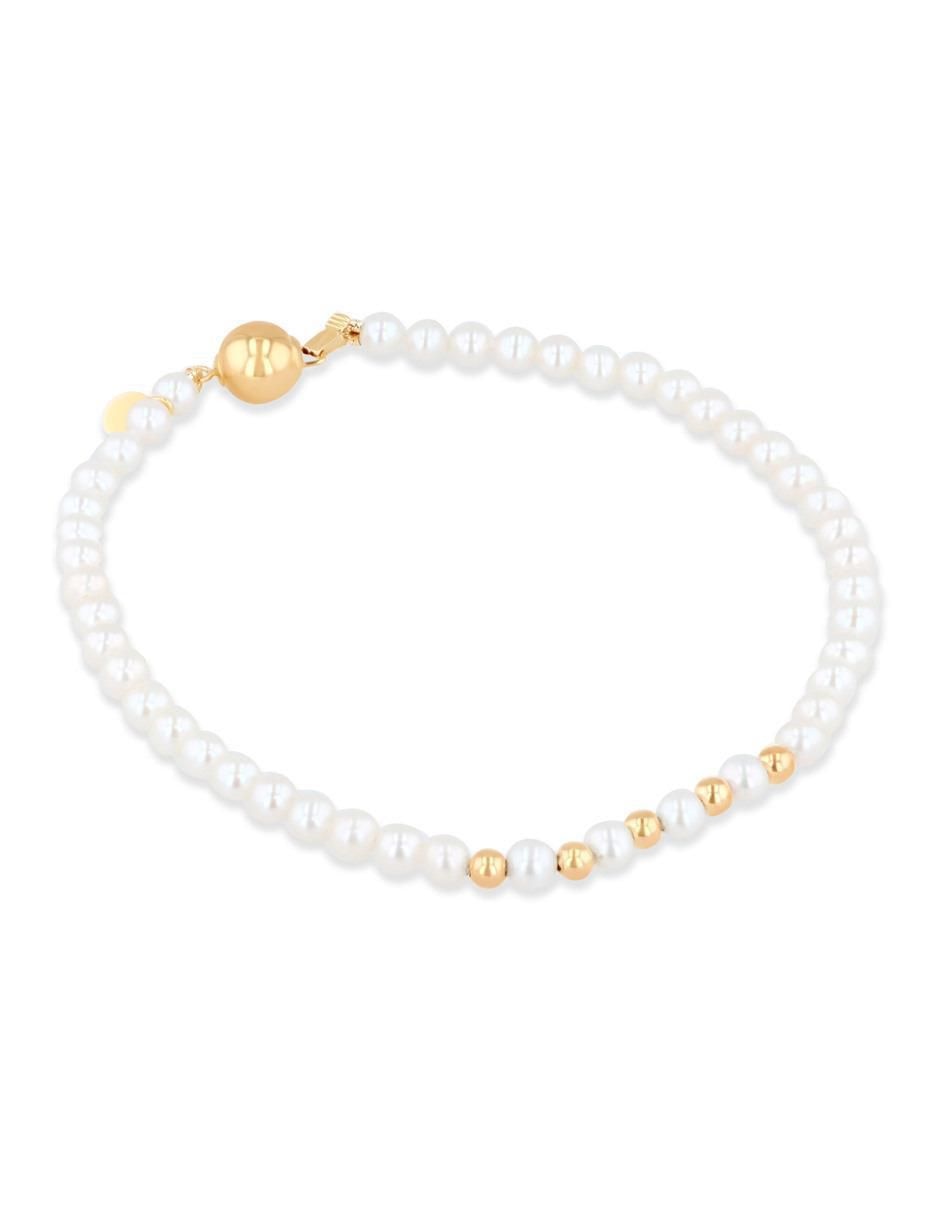 Pulsera de oro amarillo con perla 14 k acabado brillante 2
