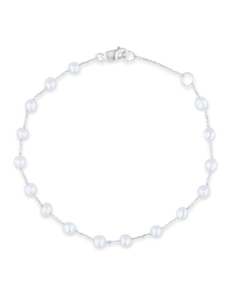 Pulsera de oro blanco con perla 14 k acabado brillante