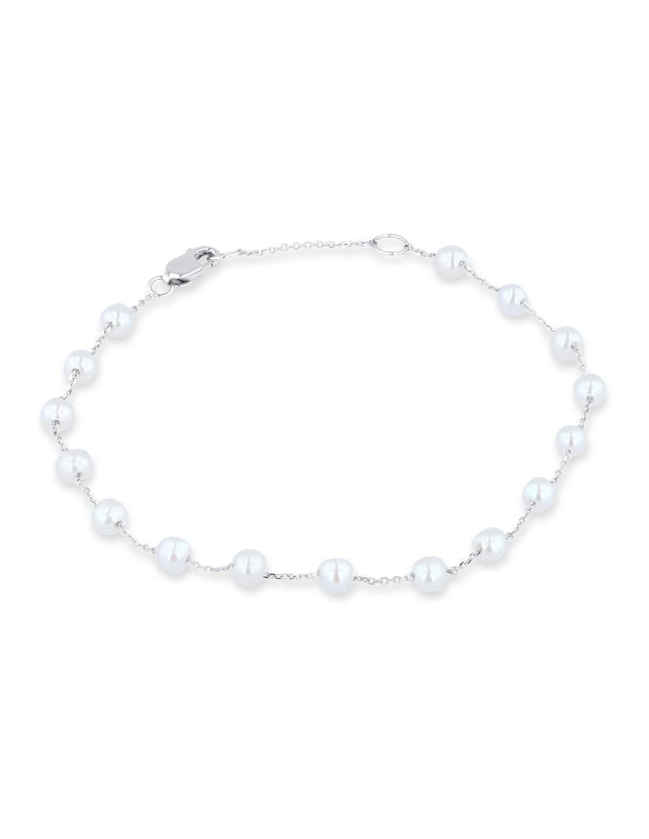 Pulsera de oro blanco con perla 14 k acabado brillante 2
