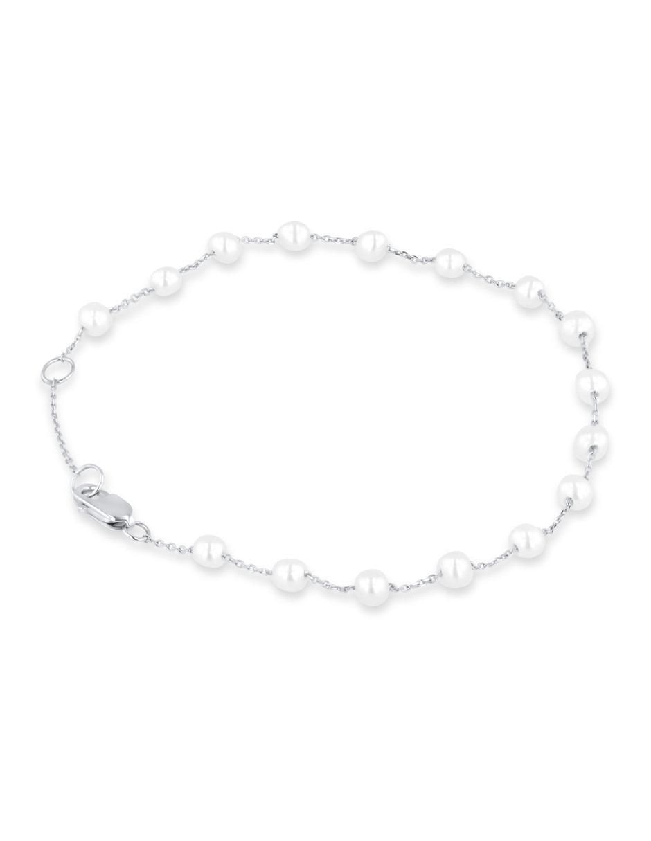 Pulsera de oro blanco con perla 14 k acabado brillante 3