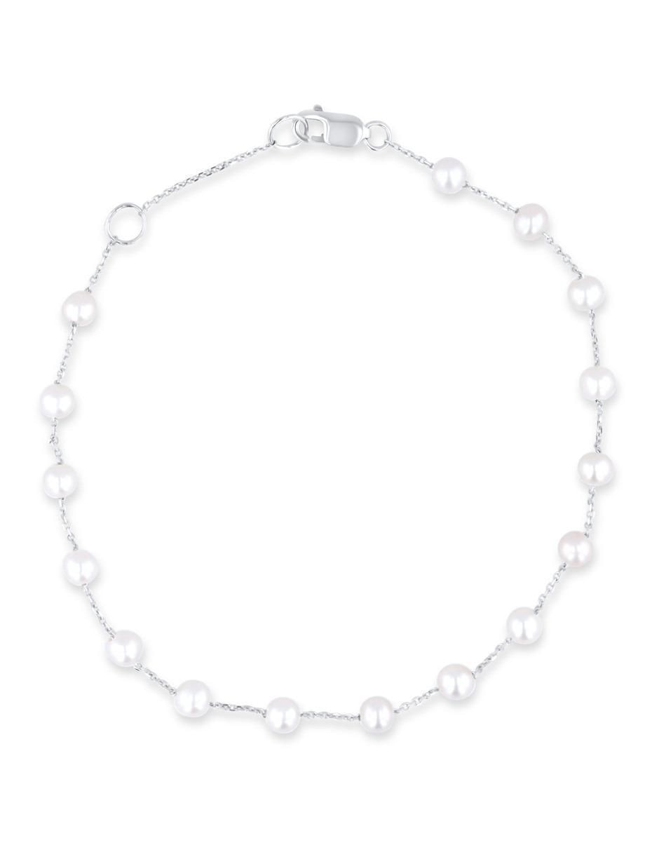 Pulsera de oro blanco con perla 14 k acabado brillante Pulsera de oro blanco con perla 14 k acabado brillante