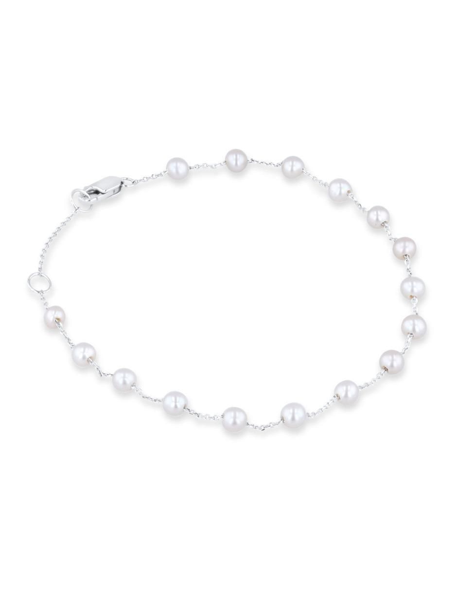 Pulsera de oro blanco con perla 14 k acabado brillante 2