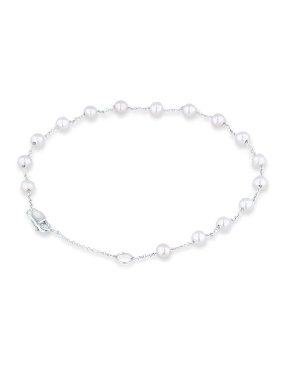 Pulsera de oro blanco con perla 14 k acabado brillante 3