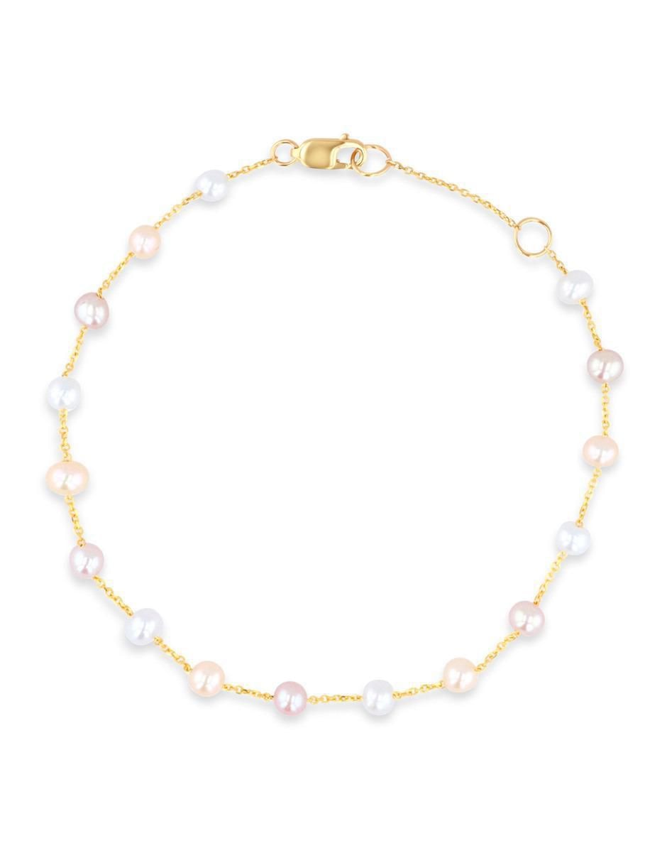 Pulsera de oro amarillo con perla 14 k acabado brillante
