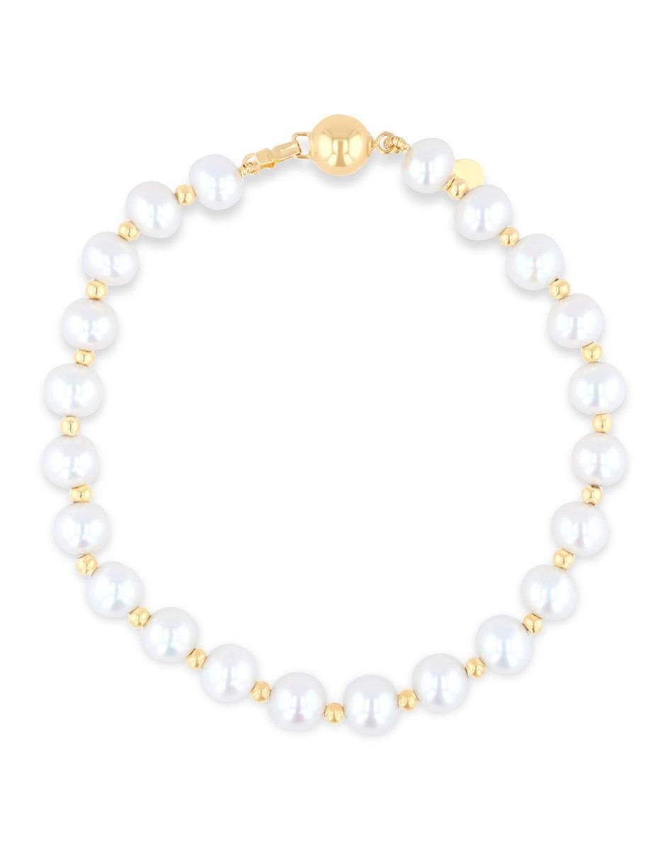 Pulsera de oro amarillo con perla 14 k acabado brillante