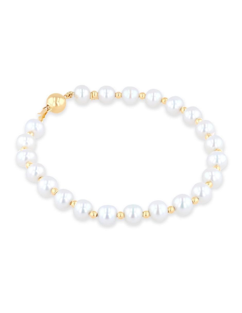 Pulsera de oro amarillo con perla 14 k acabado brillante 2