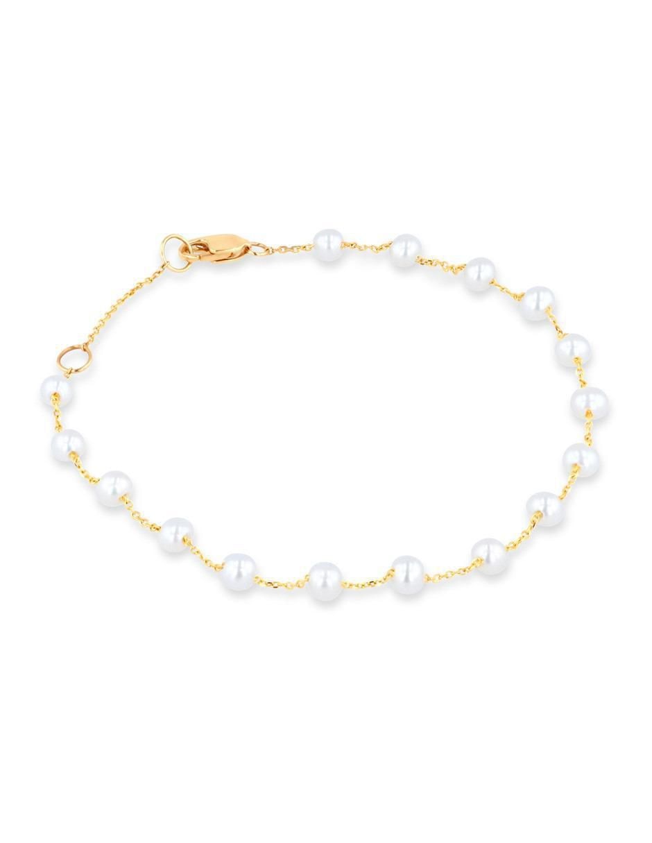 Pulsera de oro amarillo con perla 14 K acabado brillante 2