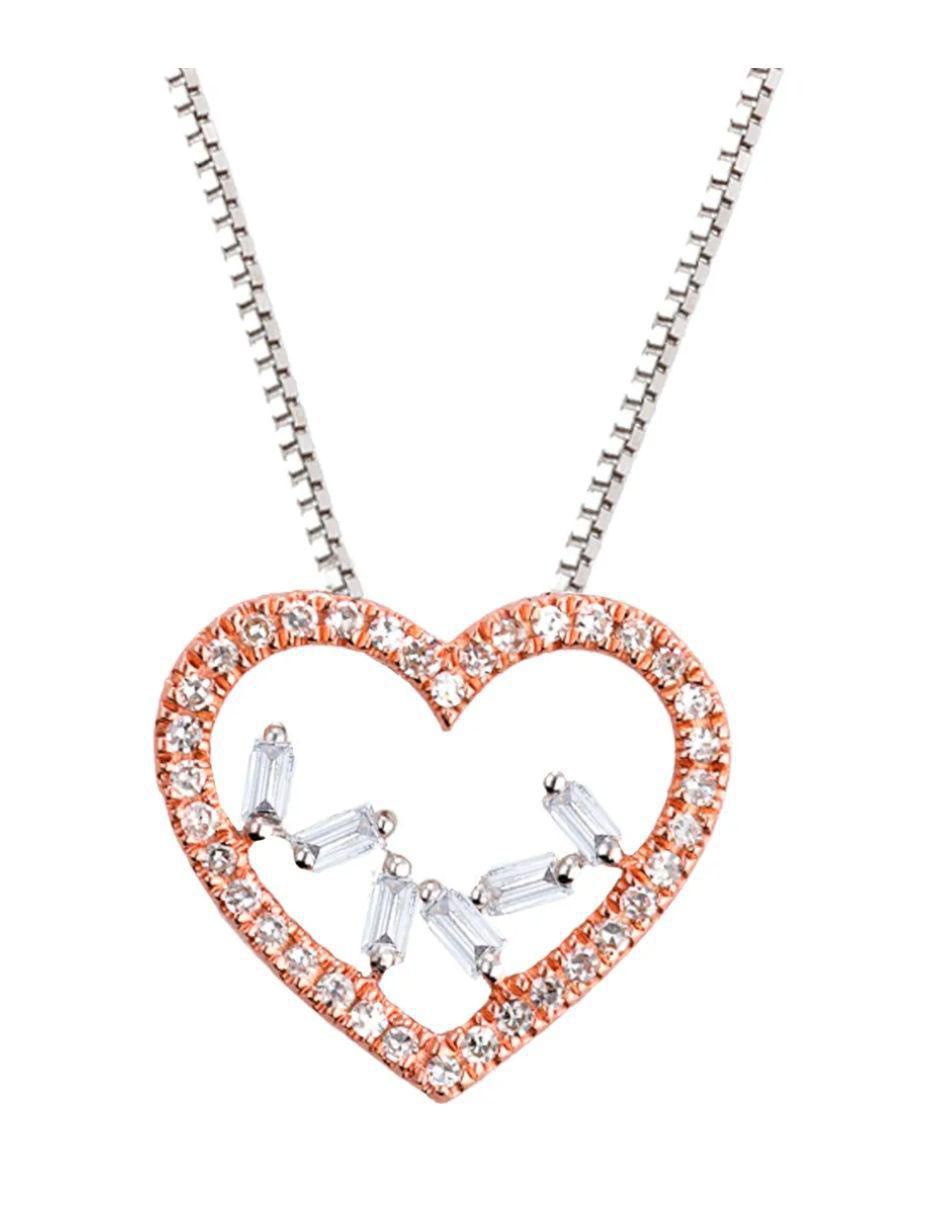 Collar con dije de corazón de oro rosa 14 K