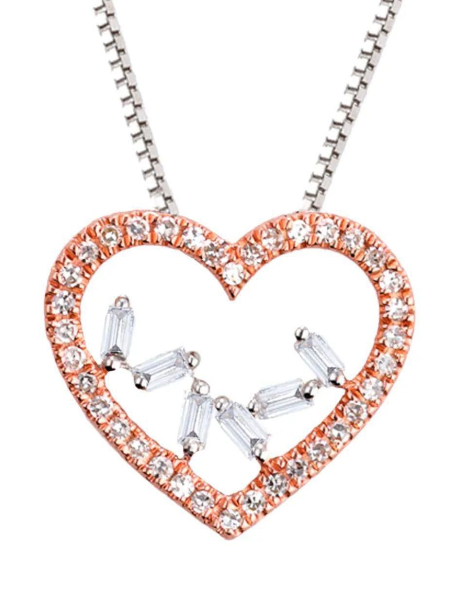 Collar con dije de corazón de oro rosa 14 K 2