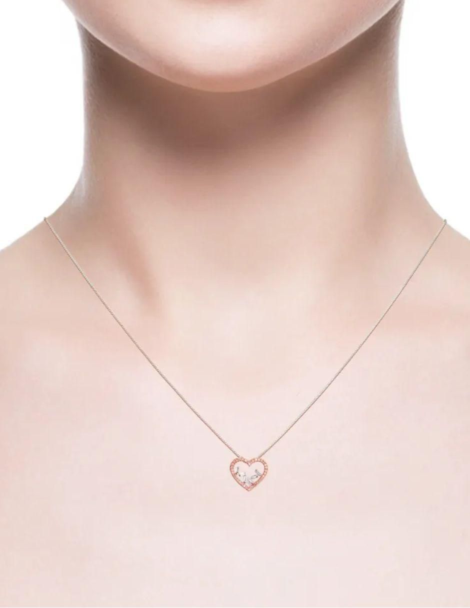 Collar con dije de corazón de oro rosa 14 K 3