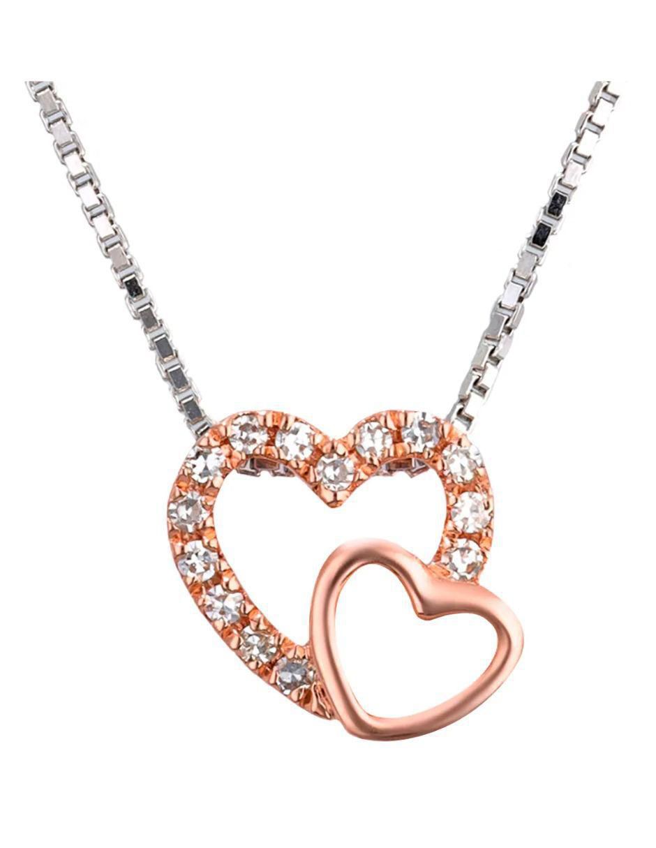 Collar con dije de corazón de oro rosa 14 K