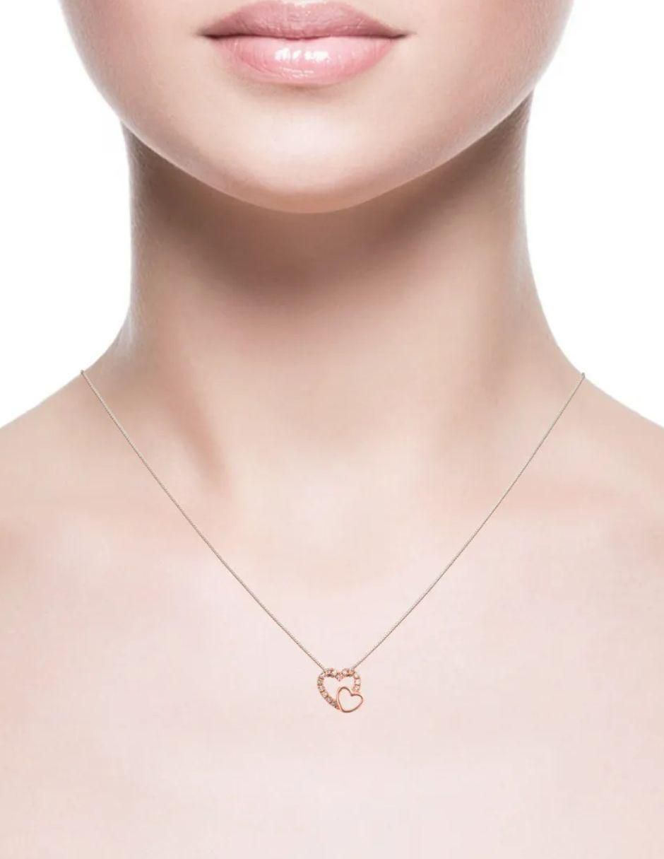 Collar con dije de corazón de oro rosa 14 K 2