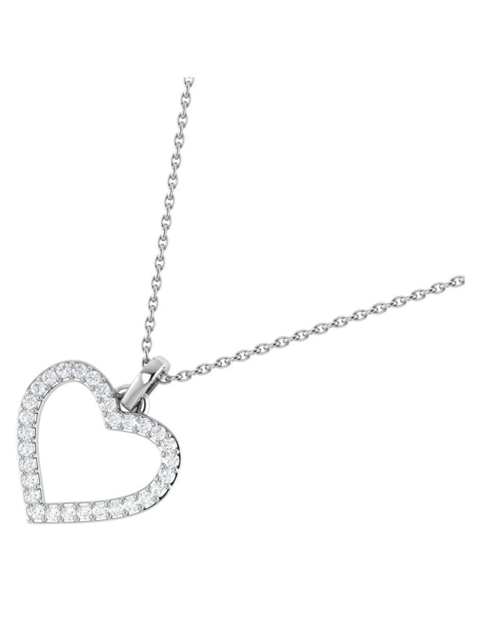 Collar con dije de corazón de oro blanco 14 K 3