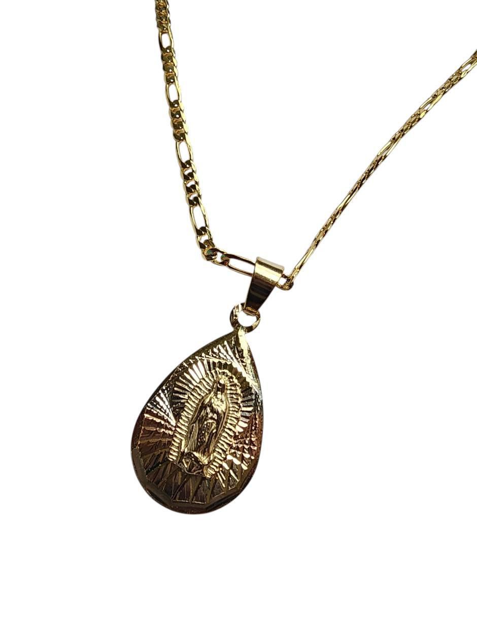 Collar con dije Virgen de Guadalupe de gota de oro laminado 14 K 3