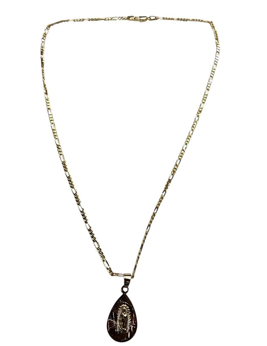 Collar con dije Virgen de Guadalupe de gota de oro laminado 14 K 5