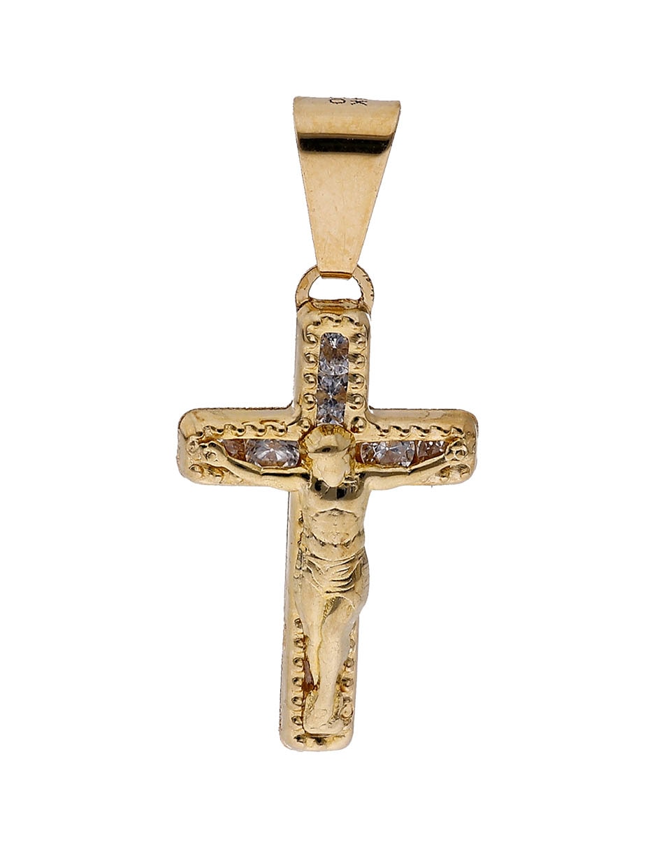 Dije de cruz de oro 14 k zirconia