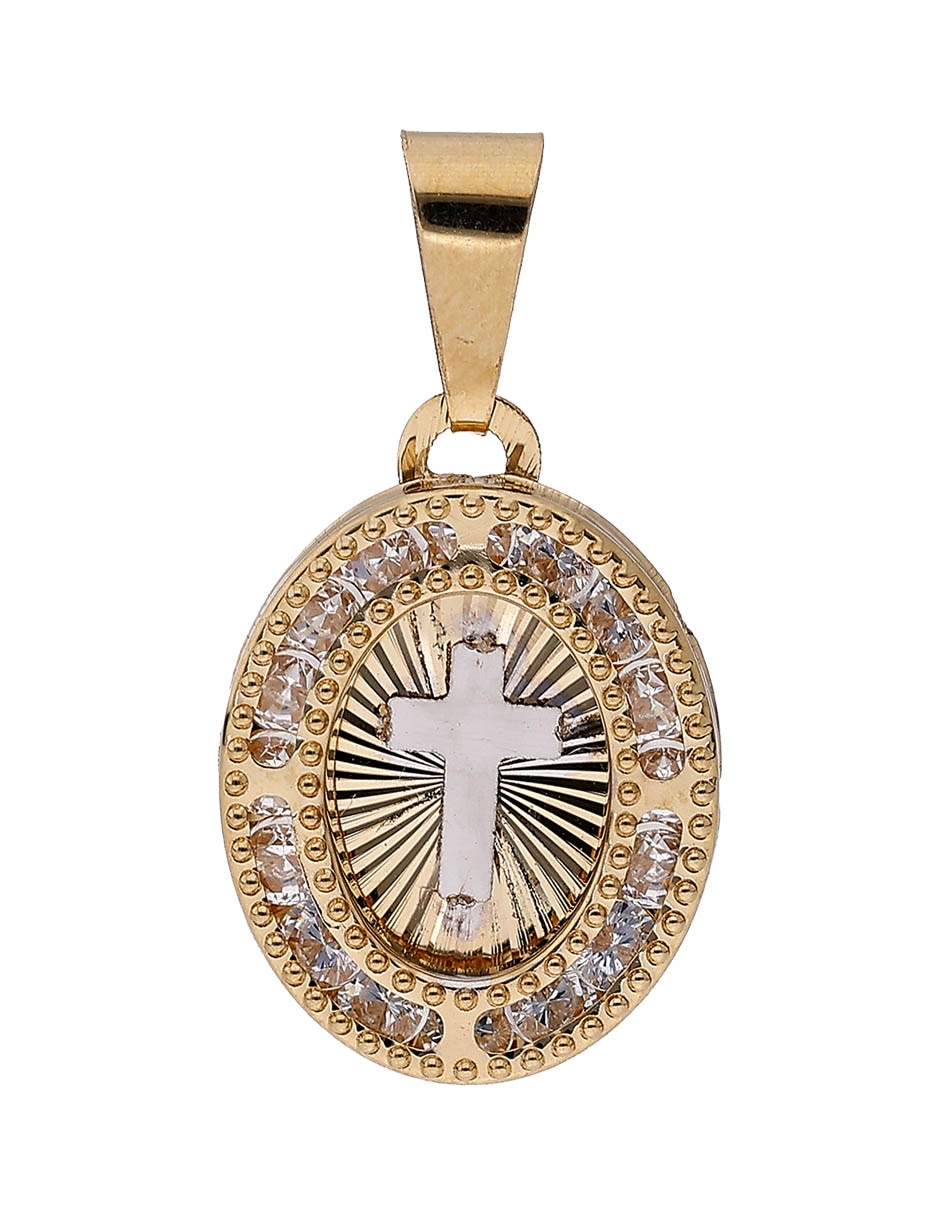 Medalla ovalada de oro 14 k zirconia