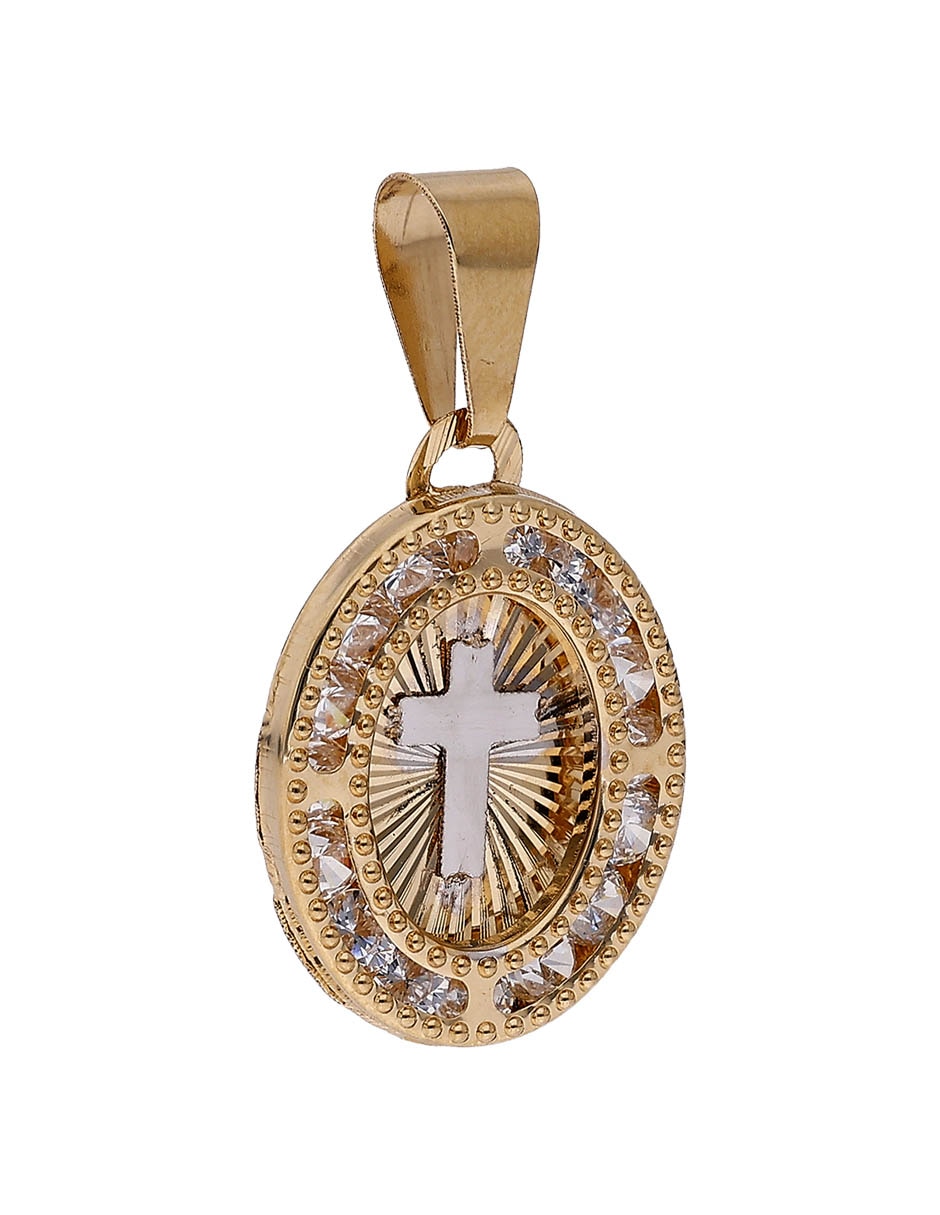 Medalla ovalada de oro 14 k zirconia 3