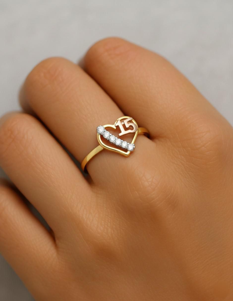 Anillo de corazón 10 k de oro zirconia brillante 4