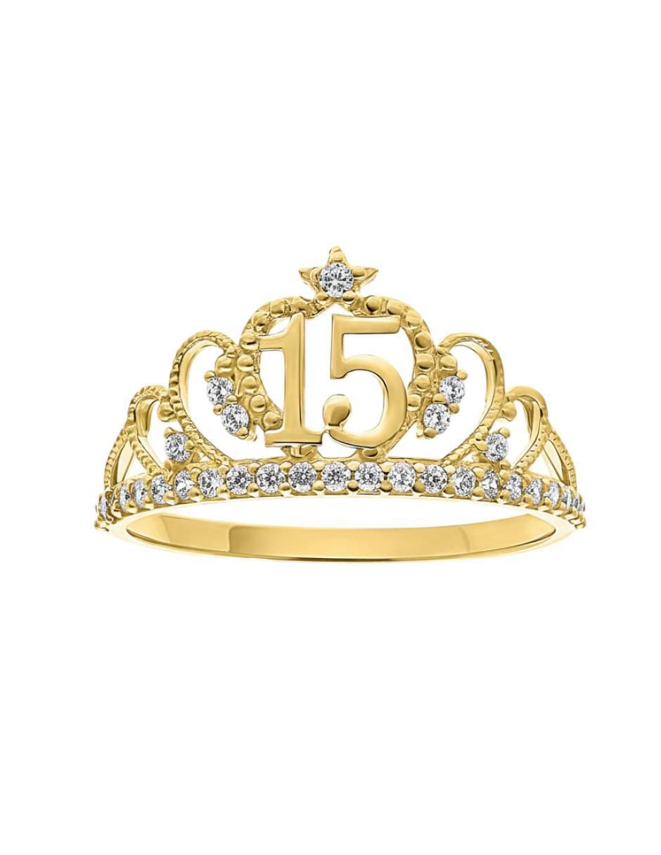 Anillo de corona 10 k de oro zirconia brillante 2