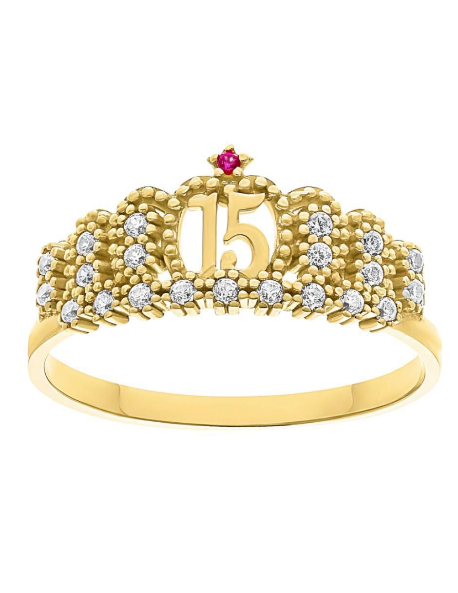 Anillo de corona 10 k de oro zirconia brillante 2