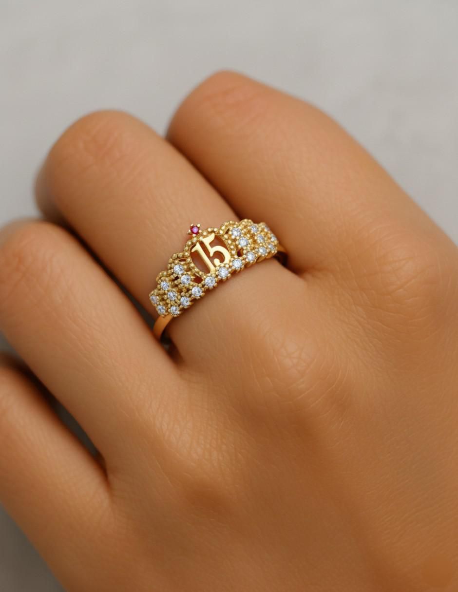 Anillo de corona 10 k de oro zirconia brillante 4