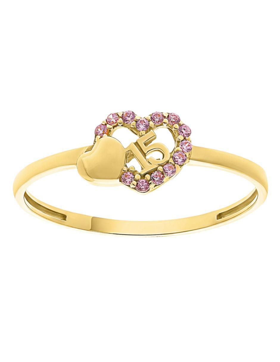 Anillo de corazón 10 k de oro zirconia brillante 2