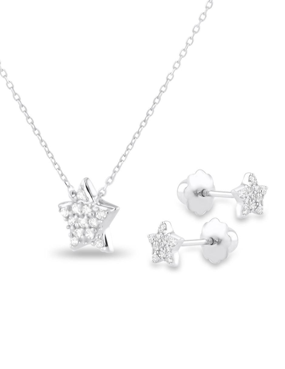 Aretes y collar de estrella de oro blanco 14 k diamante 2