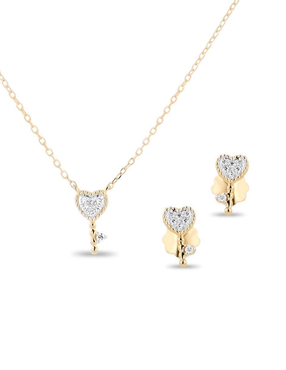 Aretes y collar de corazón de oro amarillo 14 k diamante 1