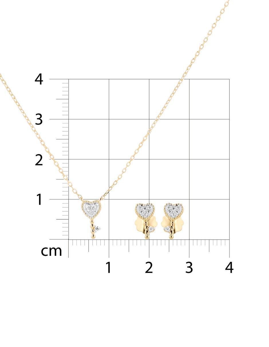 Aretes y collar de corazón de oro amarillo 14 k diamante 5