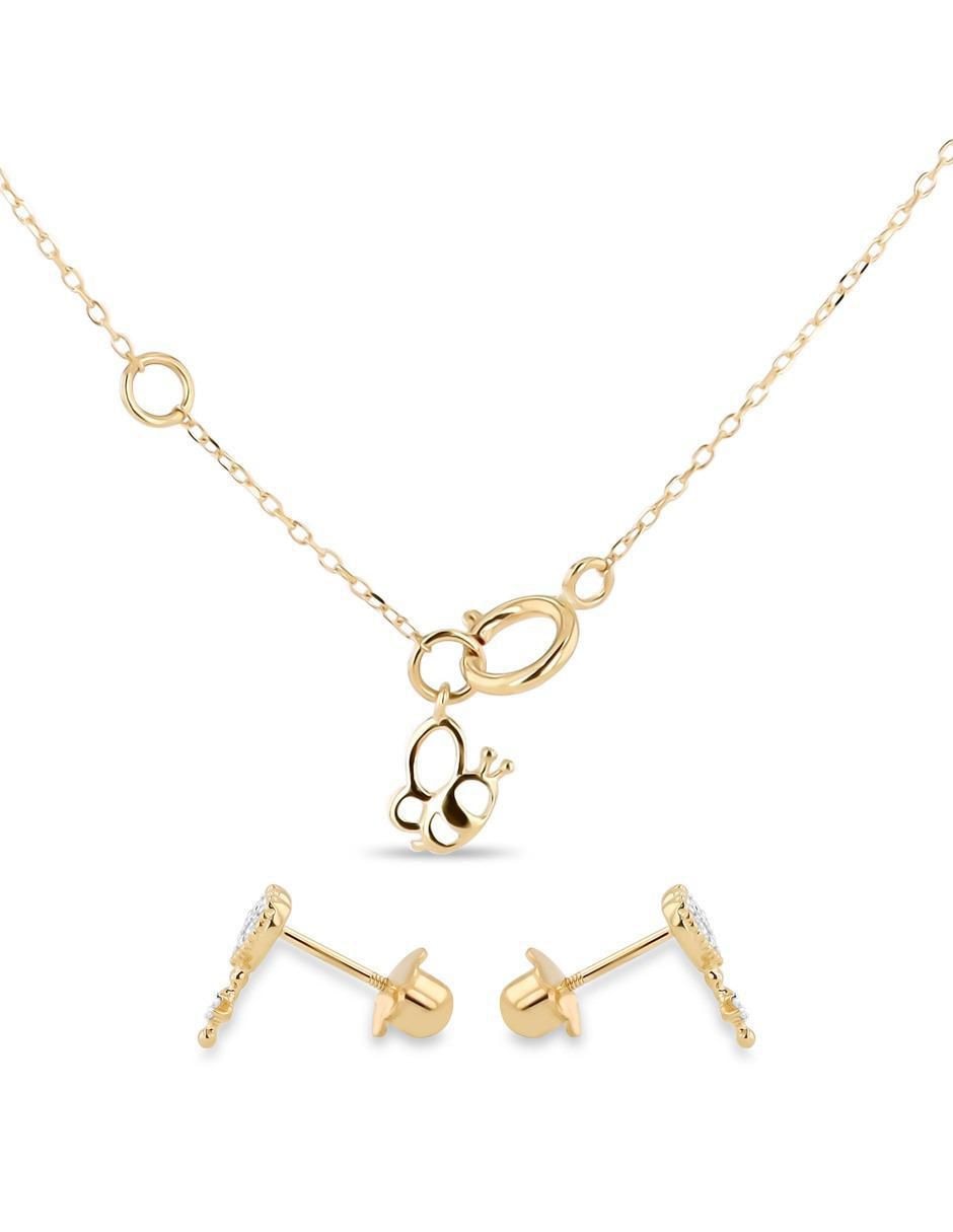 Aretes y collar de corazón de oro amarillo 14 k diamante 3