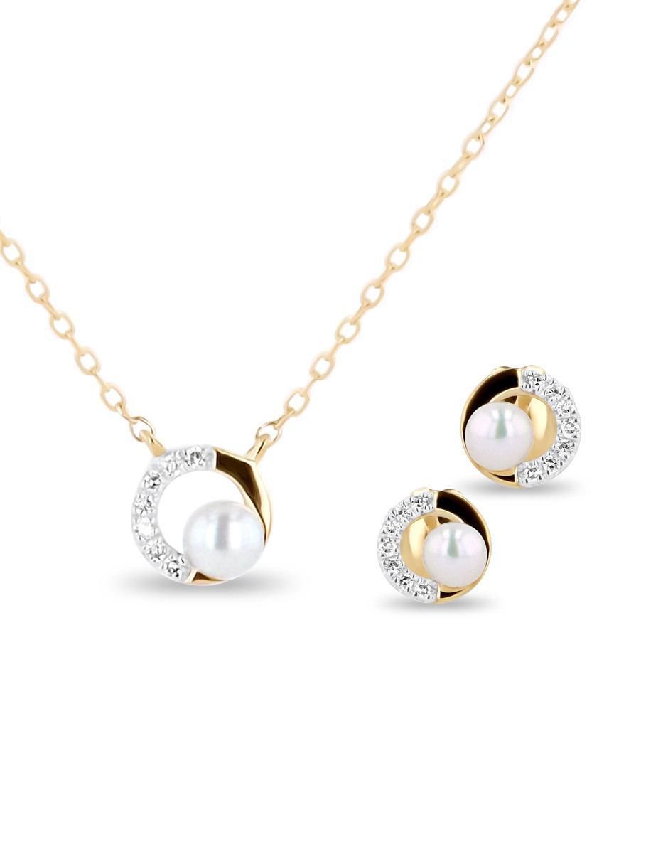 Aretes y collar de oro amarillo 14 k diamante
