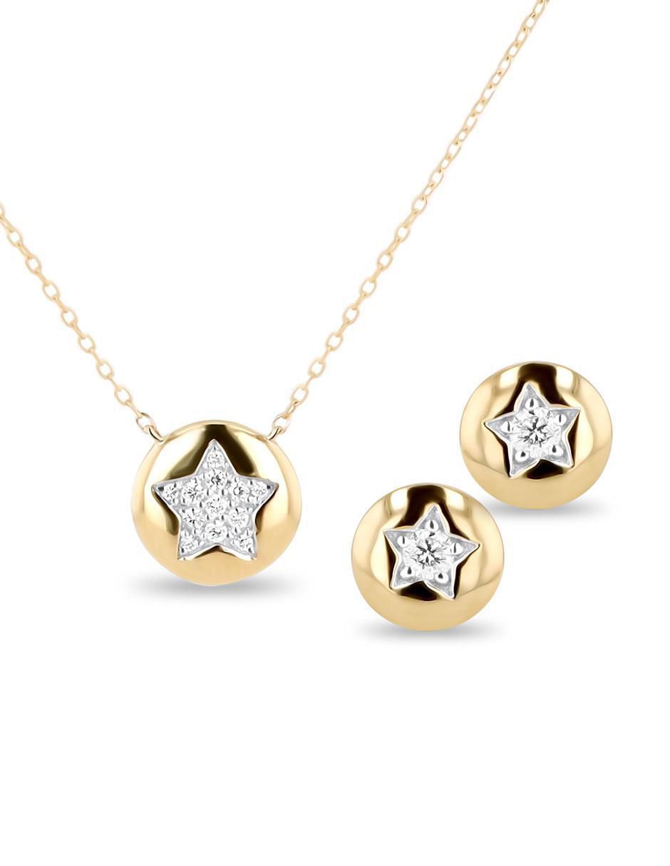 Aretes y collar de estrella de oro amarillo 14 k diamante