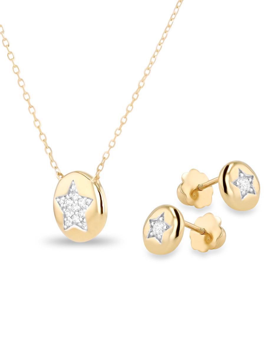 Aretes y collar de estrella de oro amarillo 14 k diamante 2