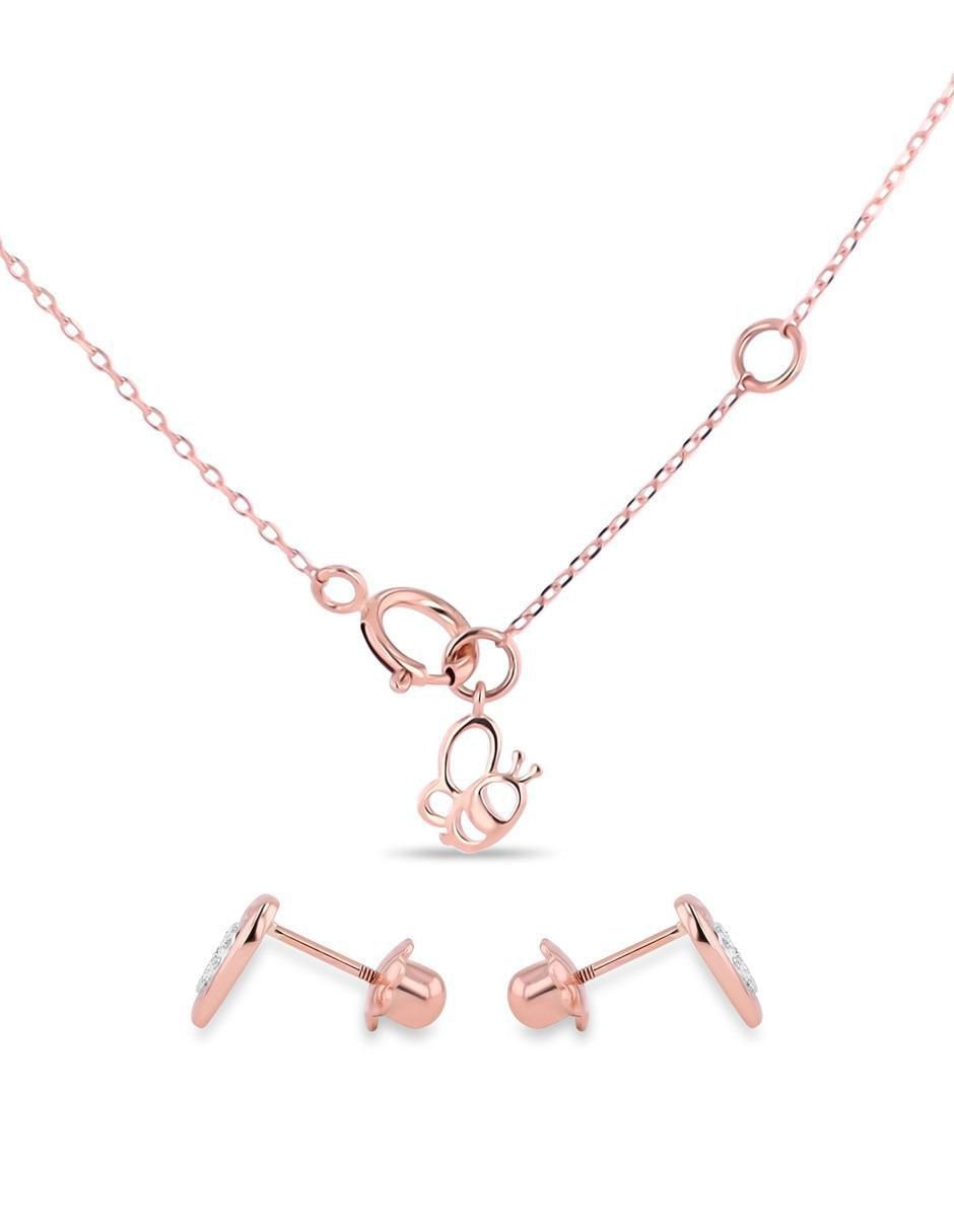 Aretes y collar de corazón de oro rosa 14 k diamante 3