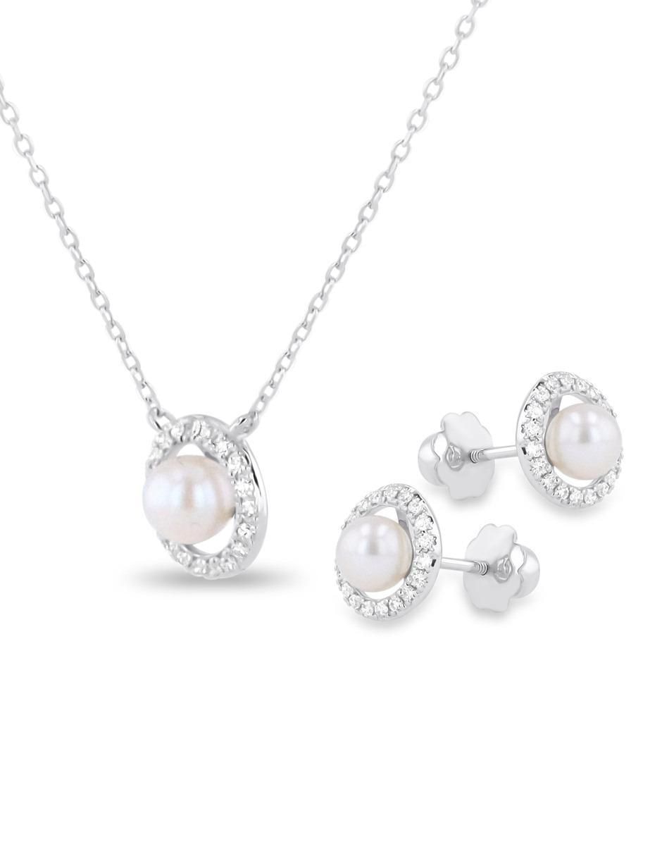 Aretes y collar de oro blanco 14 k diamante 2