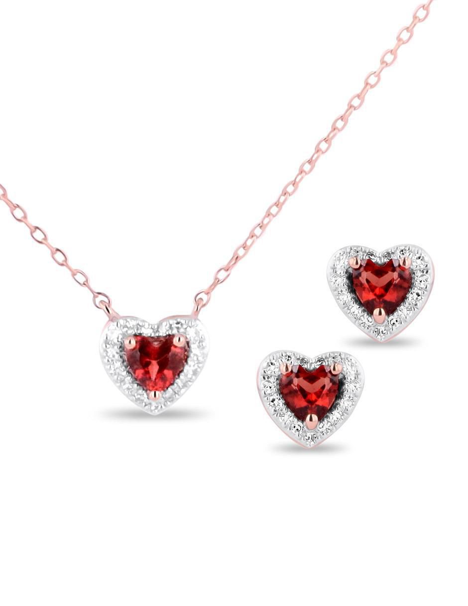 Aretes y collar de corazón de oro rosa 14 k diamante Aretes y collar de corazón de oro rosa 14 k diamante