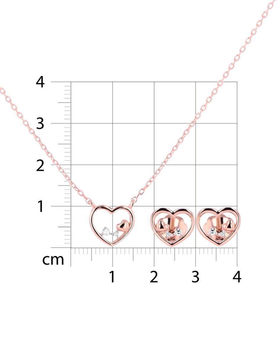 Aretes y collar de corazón de oro rosa 14 k diamante 5