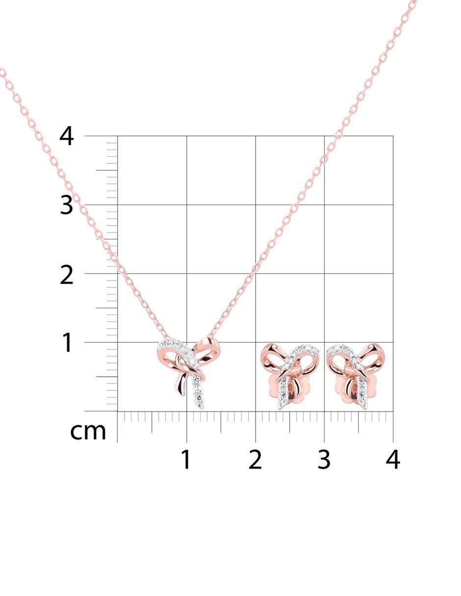 Aretes y collar de moño de oro rosa 14 k diamante 5